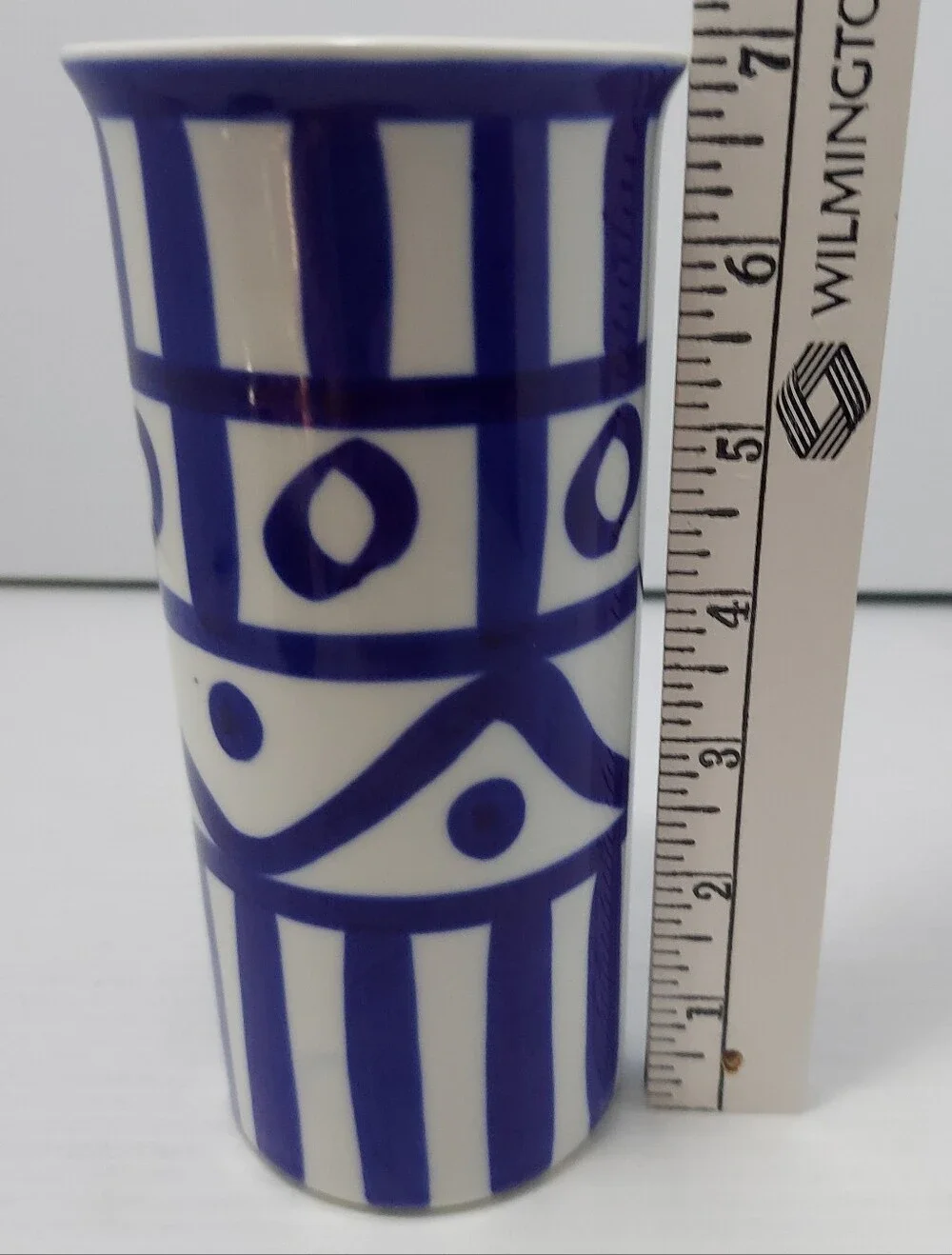 Dansk arabesque vase  Blue White Mcm Vintage 7” Tall  Model A52